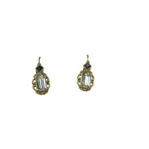 Faux Crystal & Sapphire Earrings Pierced Gold Tone Lever Backs 52132